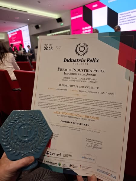 Corradi & Ghisolfi premiata con il premio “𝗜𝗡𝗗𝗨𝗦𝗧𝗥𝗜𝗔 𝗙𝗘𝗟𝗜𝗫 𝟮𝟬𝟮𝟱”